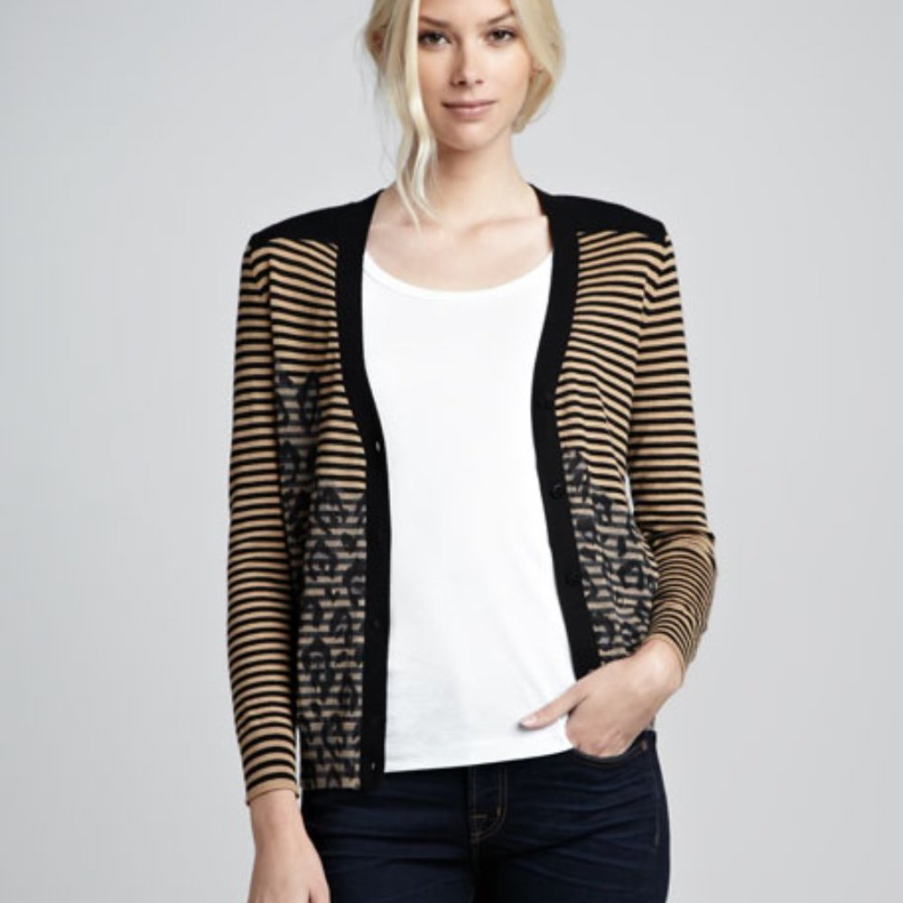 Tory Burch Brady Mix-Pattern Cardigan 100% Wool Size S